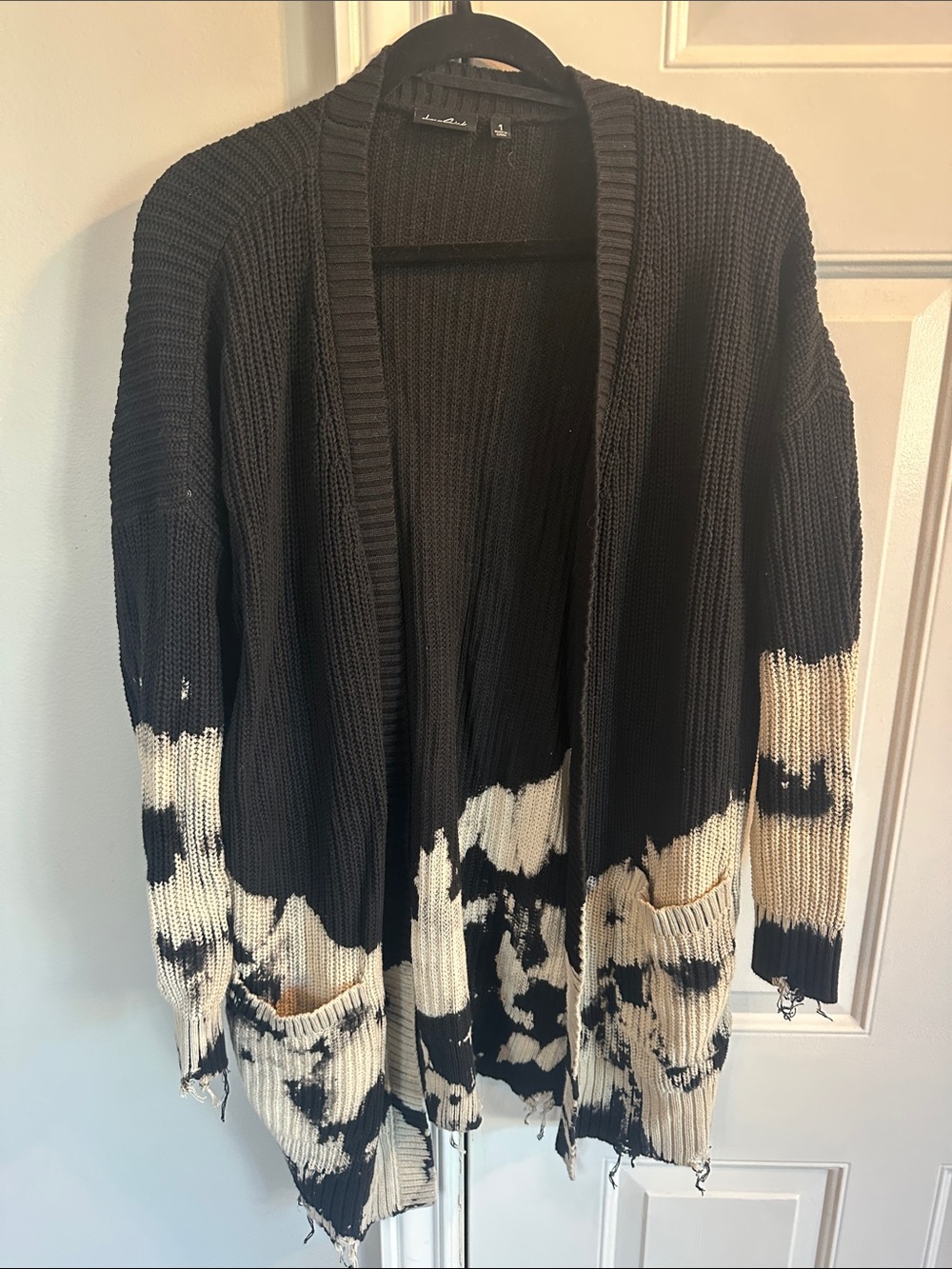 Lovesick Black & Cream Tie-Dye Distressed Open Cardigan